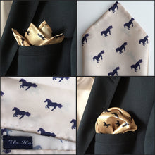 Oyster / Navy Horse Silk Pocket Square