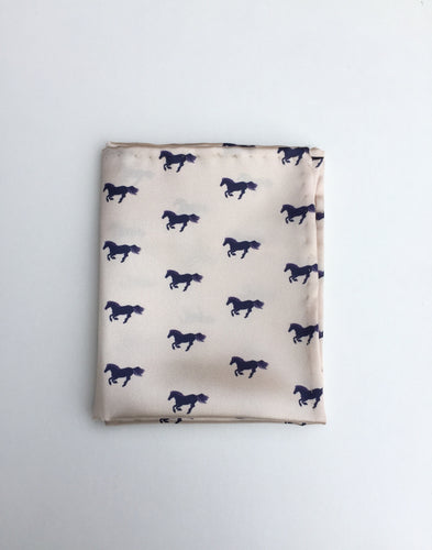 Oyster / Navy Horse Silk Pocket Square