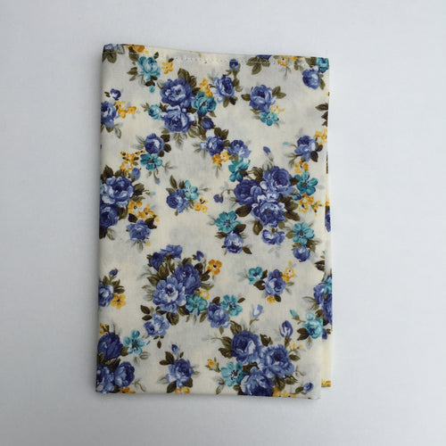White/Blue/Yellow Floral Cotton Pocket Square