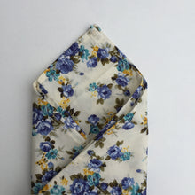 White/Blue/Yellow Floral Cotton Pocket Square